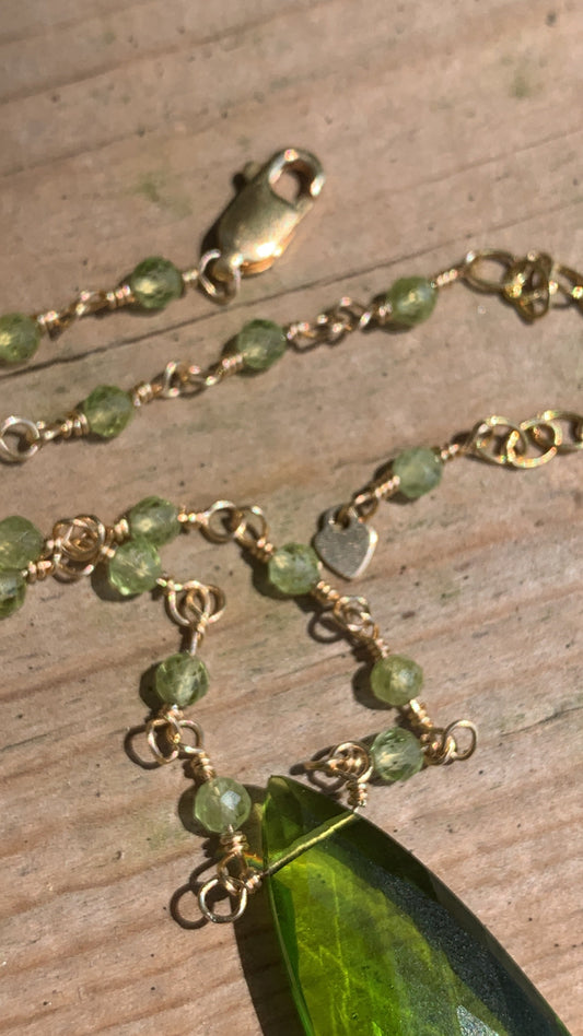 Peridot Bloom Necklace – Handcrafted Yellow Gold Fill August Birthstone