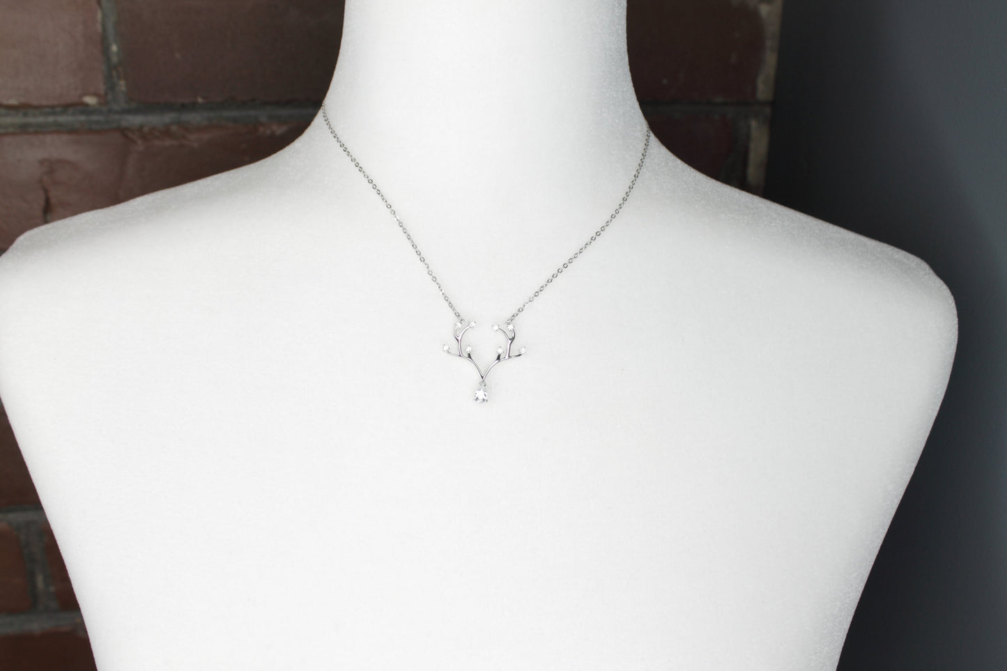 Antler Rack Necklace with Cubic Zircon Pendant