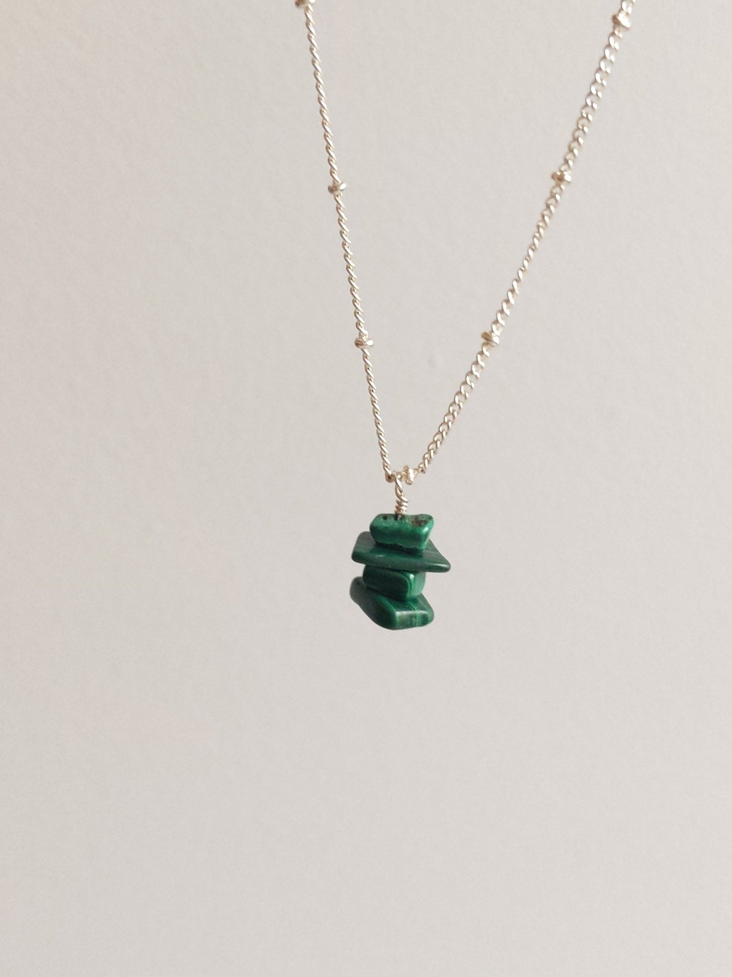 Malachite Inukshuk Necklace in Sterling Silver