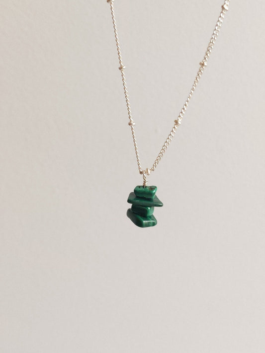 Malachite Inukshuk Necklace in Sterling Silver