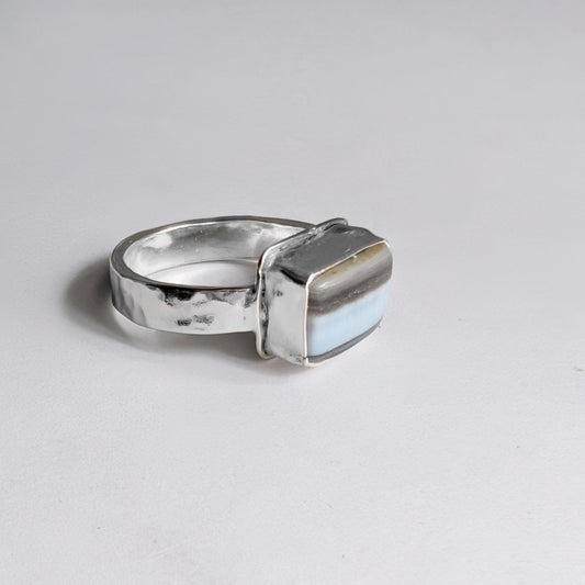 Blue Opal Rectangle Statement Ring | Sterling Silver | size 9