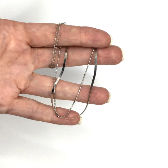 Layering Herringbone Anklet | Sterling Silver with Platinum Plating | Adjustable Fit | Timeless & Modern Jewelry