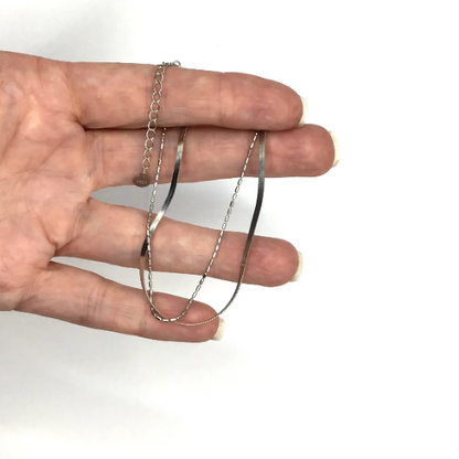 Layering Herringbone Anklet | Sterling Silver with Platinum Plating | Adjustable Fit | Timeless & Modern Jewelry