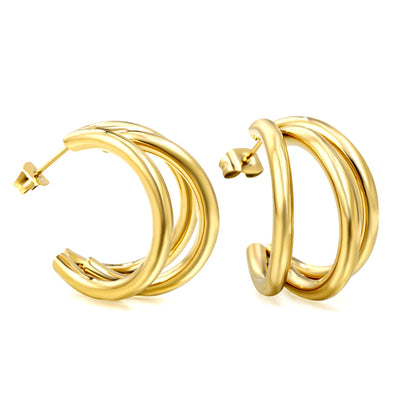C-Shaped Triple Gold Studs