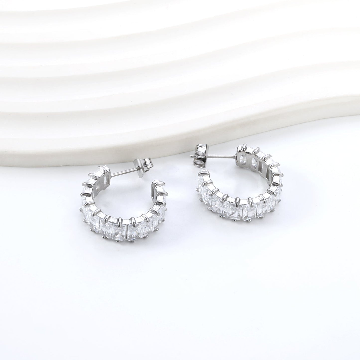 C-Shaped Radiant Diamond Studs