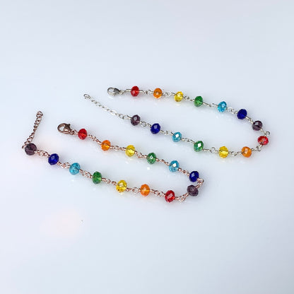 Chakra Bracelet in Sterling Silver | Handmade Glass Bead Energy Jewelry | Custom Fit with Extension