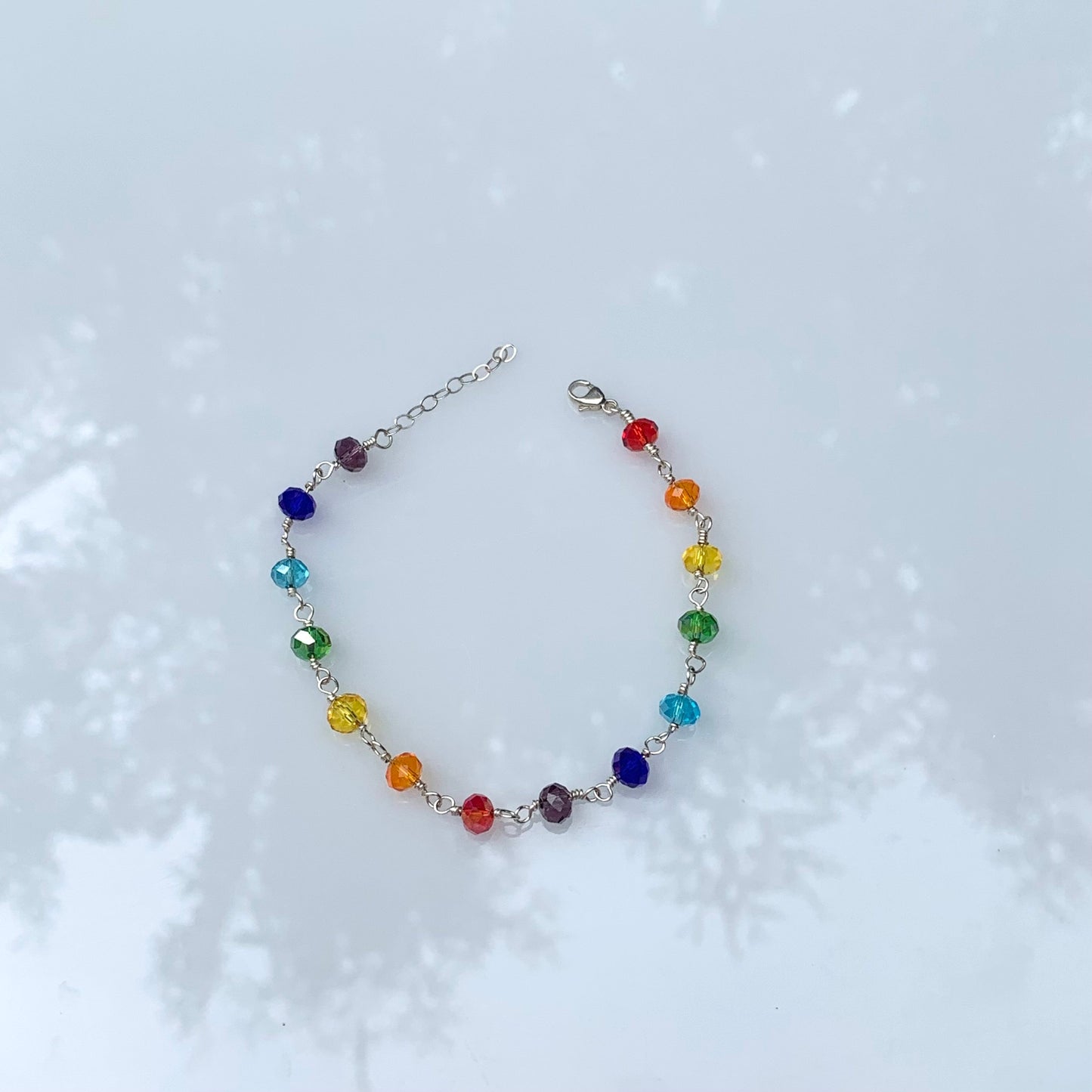 Chakra Bracelet in Sterling Silver | Handmade Glass Bead Energy Jewelry | Custom Fit with Extension
