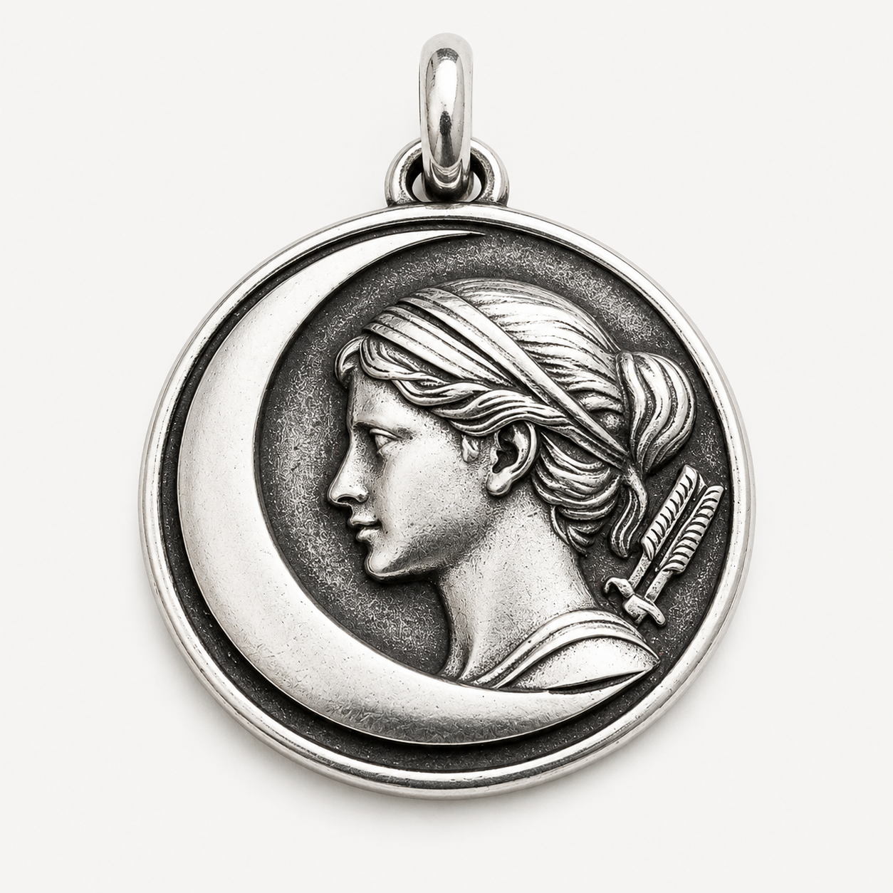 Artemis Pendant – Crescent Moon Goddess Medallion