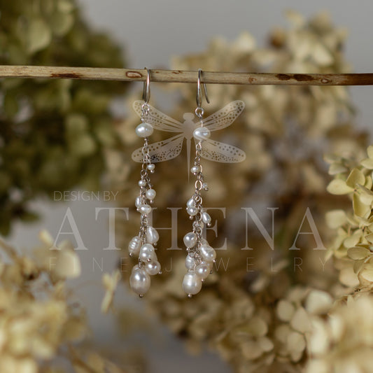 Long Strand of Pearls: Statement Earrings in Sterling Silver