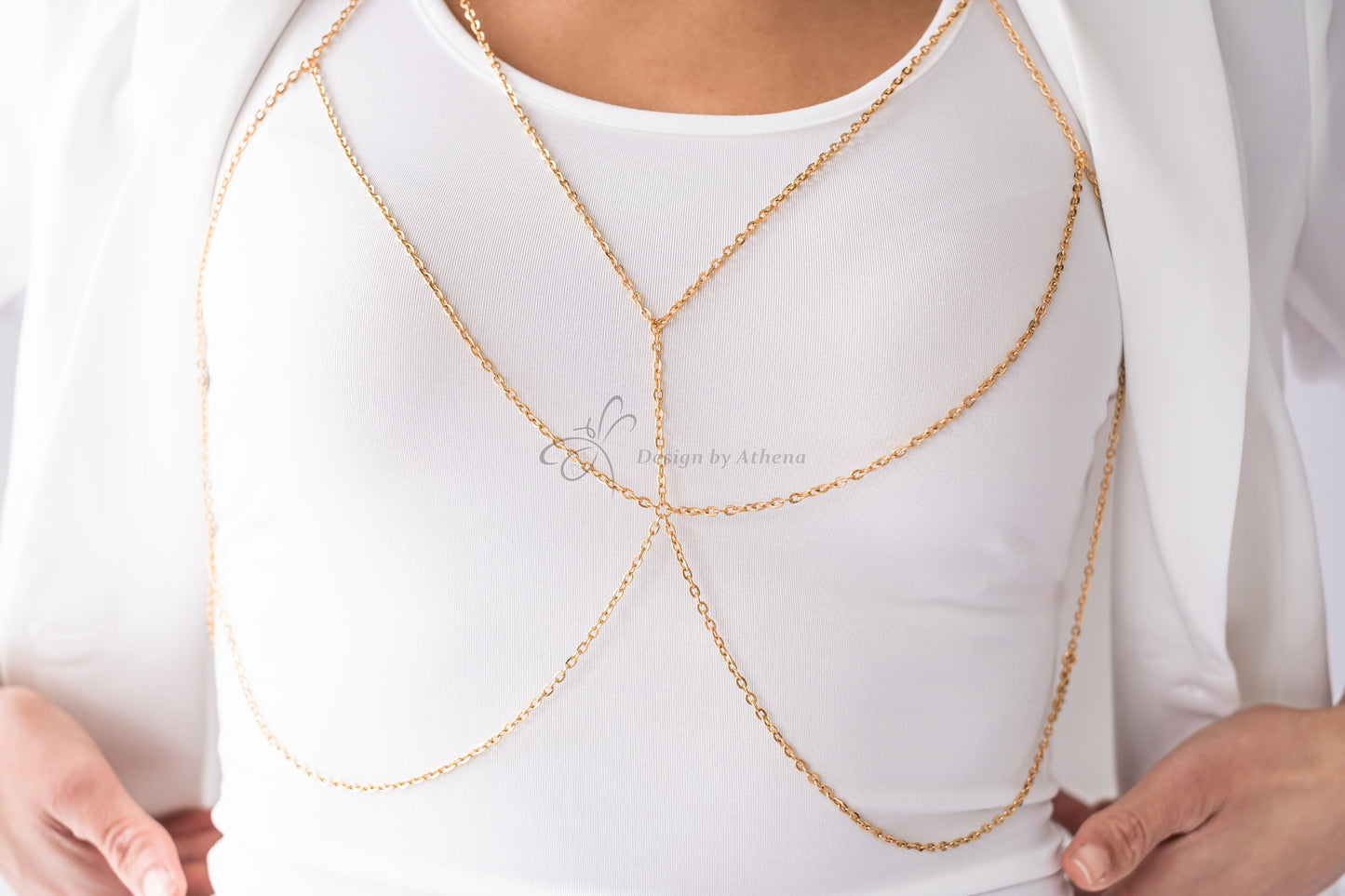 Gold Body Chain, Metal Bralette, Layered Harness, Body Jewelry, Layered Chain