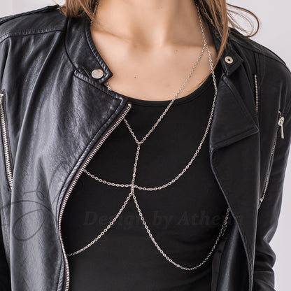 Gold Body Chain, Metal Bralette, Layered Harness, Body Jewelry, Layered Chain