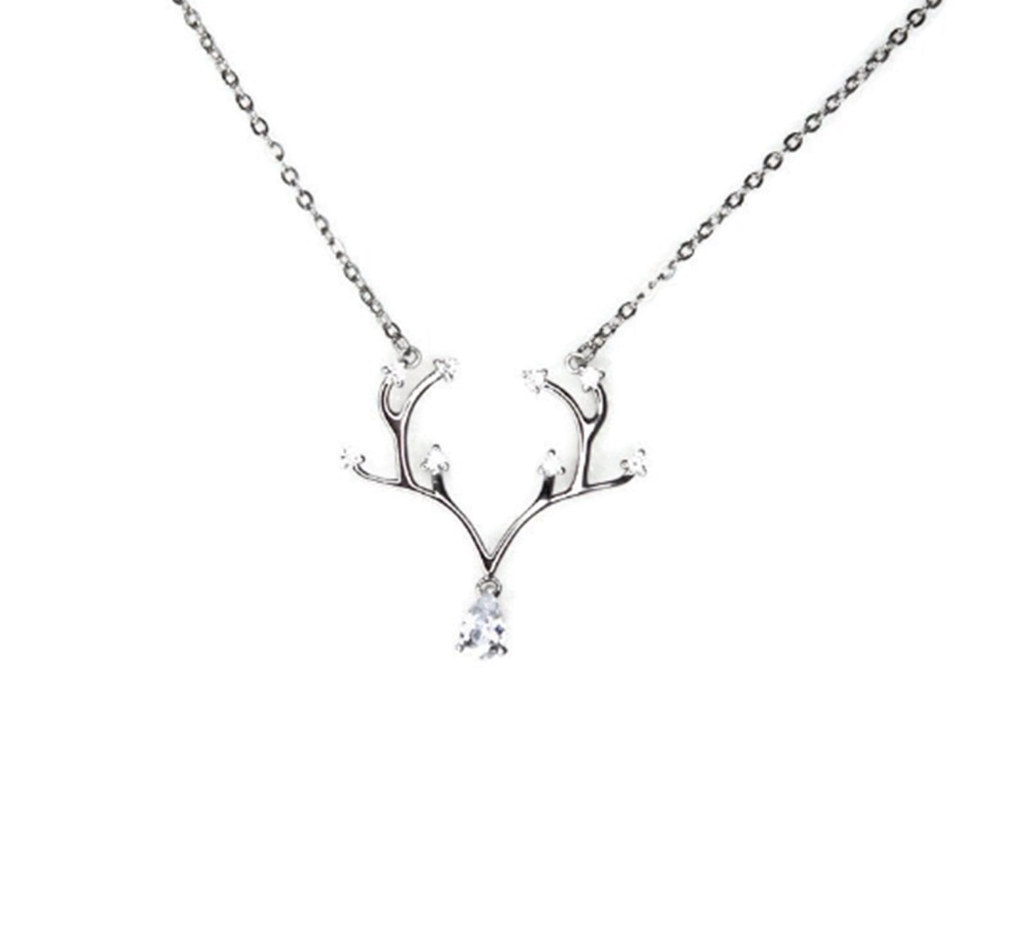 Antler Rack Necklace with Cubic Zircon Pendant