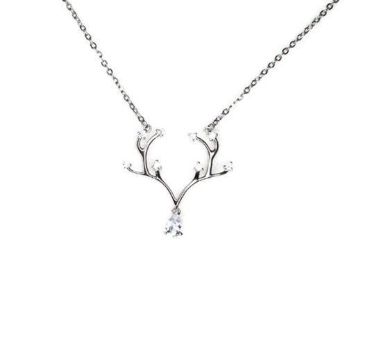 Antler Rack Necklace with Cubic Zircon Pendant