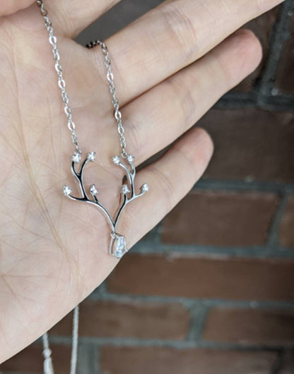 Antler Rack Necklace with Cubic Zircon Pendant