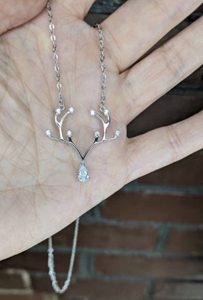 Antler Rack Necklace with Cubic Zircon Pendant