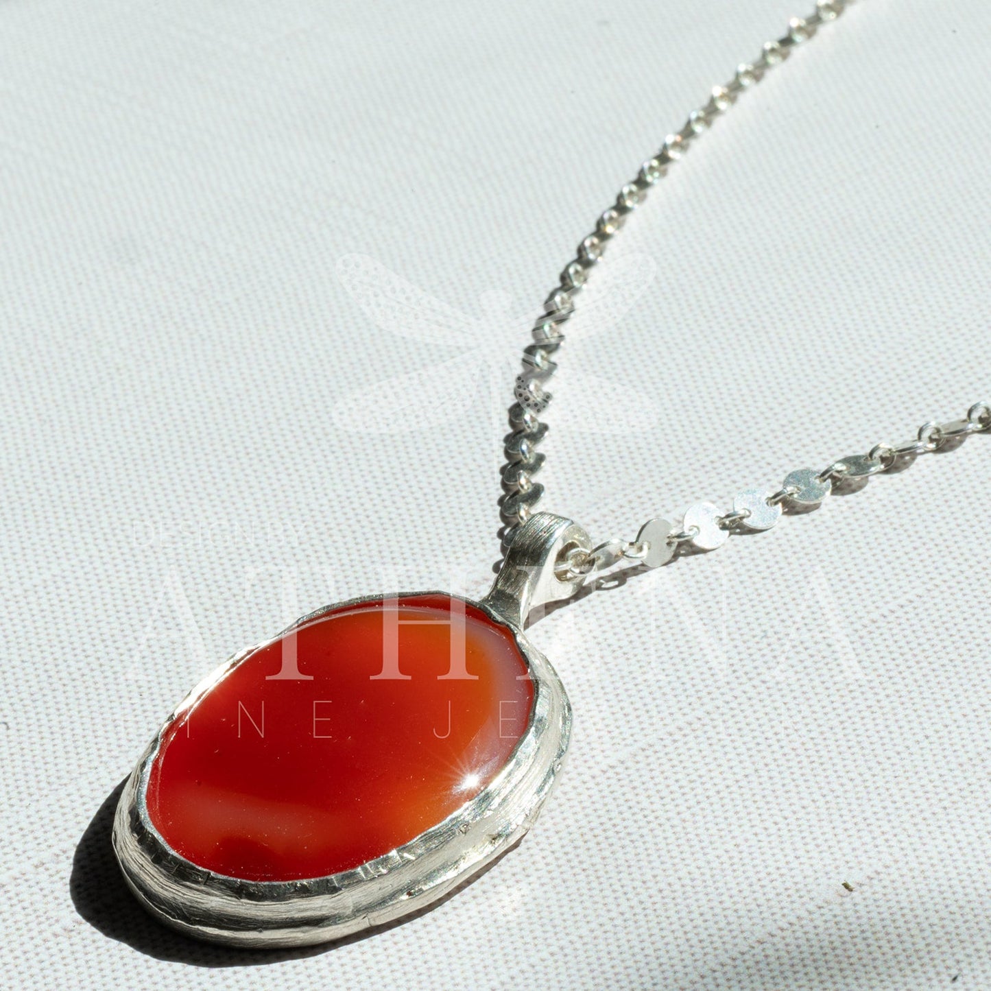 Carnelian Necklace in Sterling Silver | Large OOAK Statement Pendant | 16–18” Adjustable Chain | Echoes of the Lake Collection