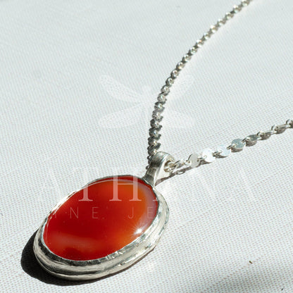 Carnelian Necklace in Sterling Silver | Large OOAK Statement Pendant | 16–18” Adjustable Chain | Echoes of the Lake Collection