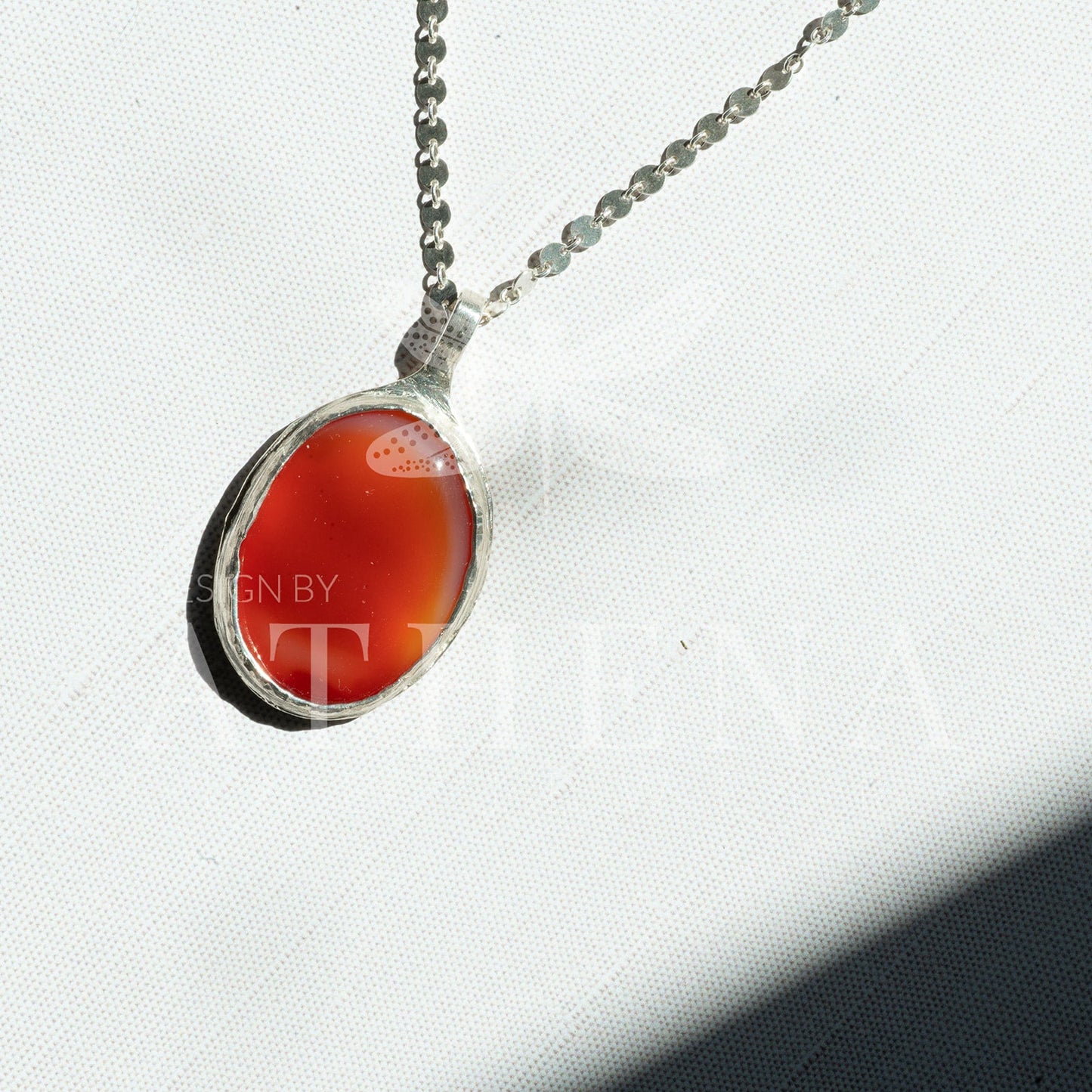 Carnelian Necklace in Sterling Silver | Large OOAK Statement Pendant | 16–18” Adjustable Chain | Echoes of the Lake Collection
