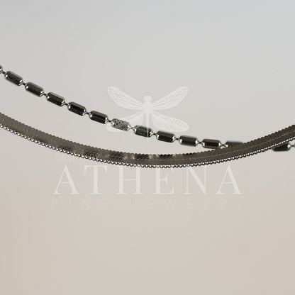 Layering Herringbone Anklet | Sterling Silver with Platinum Plating | Adjustable Fit | Timeless & Modern Jewelry