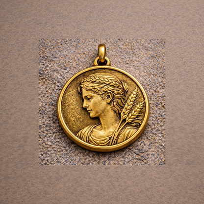 Demeter Pendant – Greek Goddess of Harvest and Renewal Medallion in Sterling Silver or Solid Gold