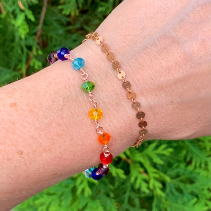 Chakra Bracelet in Sterling Silver | Handmade Glass Bead Energy Jewelry | Custom Fit with Extension