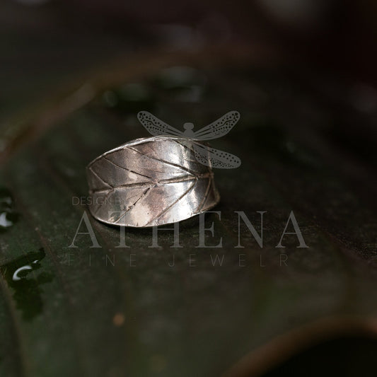Blueberry Leaf Wraparound Ring | Handmade Sterling Silver & Gold | Unique Leaf Design