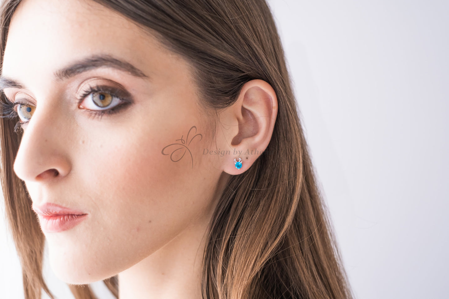 Reindeer Birthstone Stud Earrings – Sterling Silver Platinum-Plated