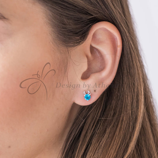 Reindeer Birthstone Stud Earrings – Sterling Silver Platinum-Plated