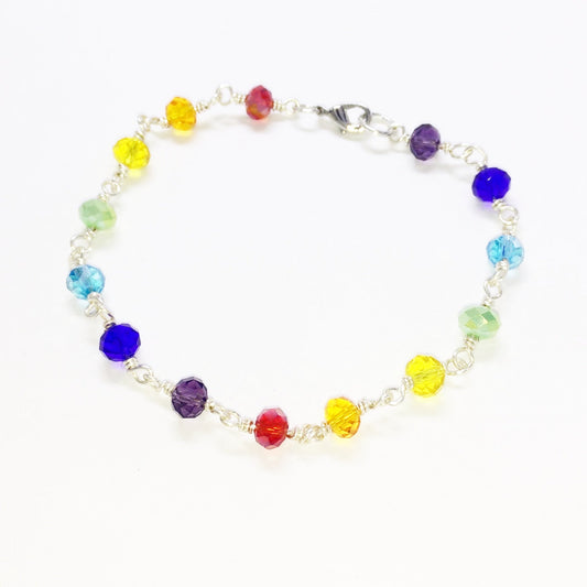 Chakra Bracelet in Sterling Silver | Handmade Glass Bead Energy Jewelry | Custom Fit with Extension