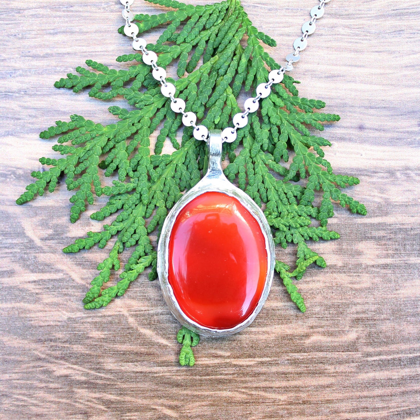 Carnelian Necklace in Sterling Silver | Large OOAK Statement Pendant | 16–18” Adjustable Chain | Echoes of the Lake Collection
