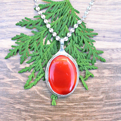 Carnelian Necklace in Sterling Silver | Large OOAK Statement Pendant | 16–18” Adjustable Chain | Echoes of the Lake Collection