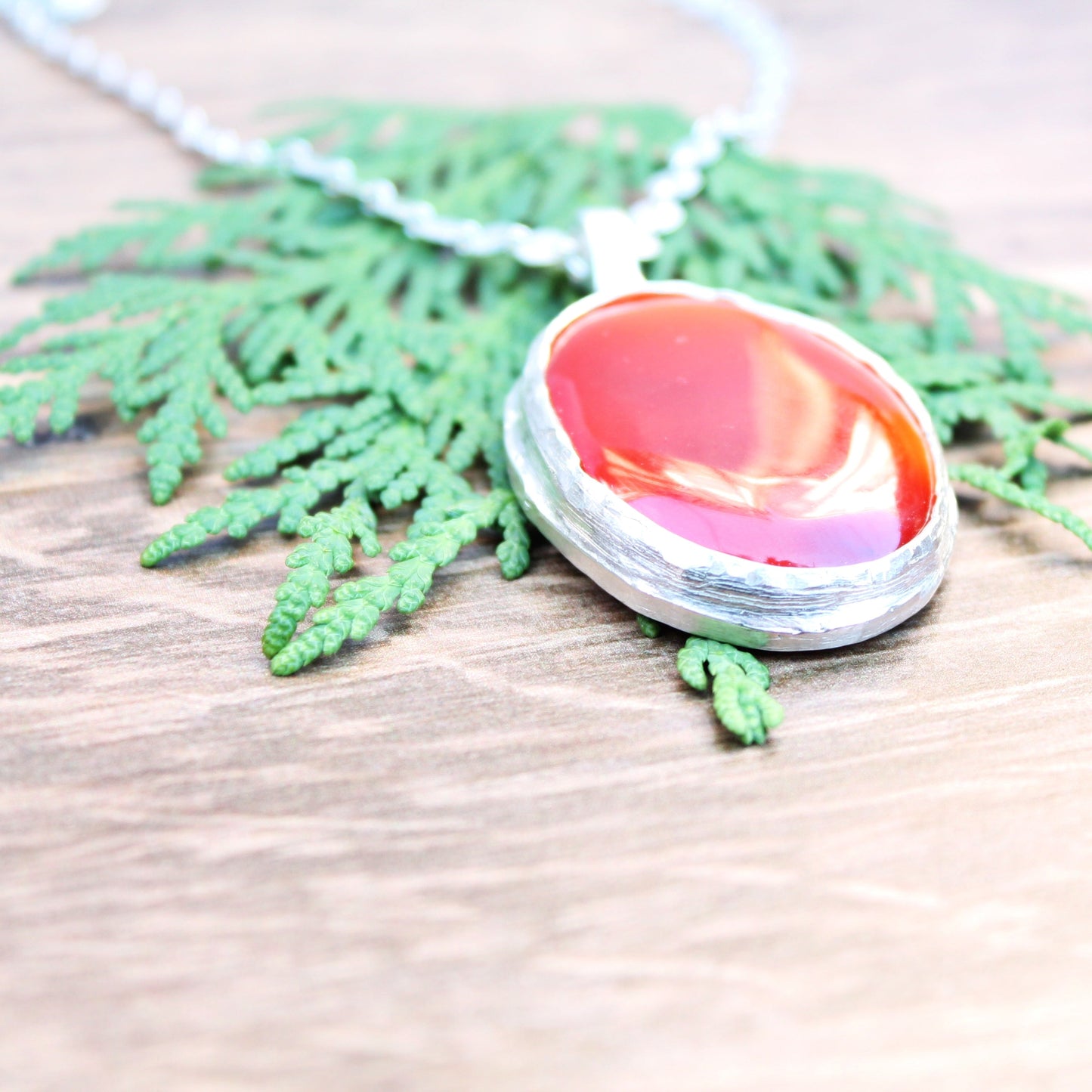 Carnelian Necklace in Sterling Silver | Large OOAK Statement Pendant | 16–18” Adjustable Chain | Echoes of the Lake Collection