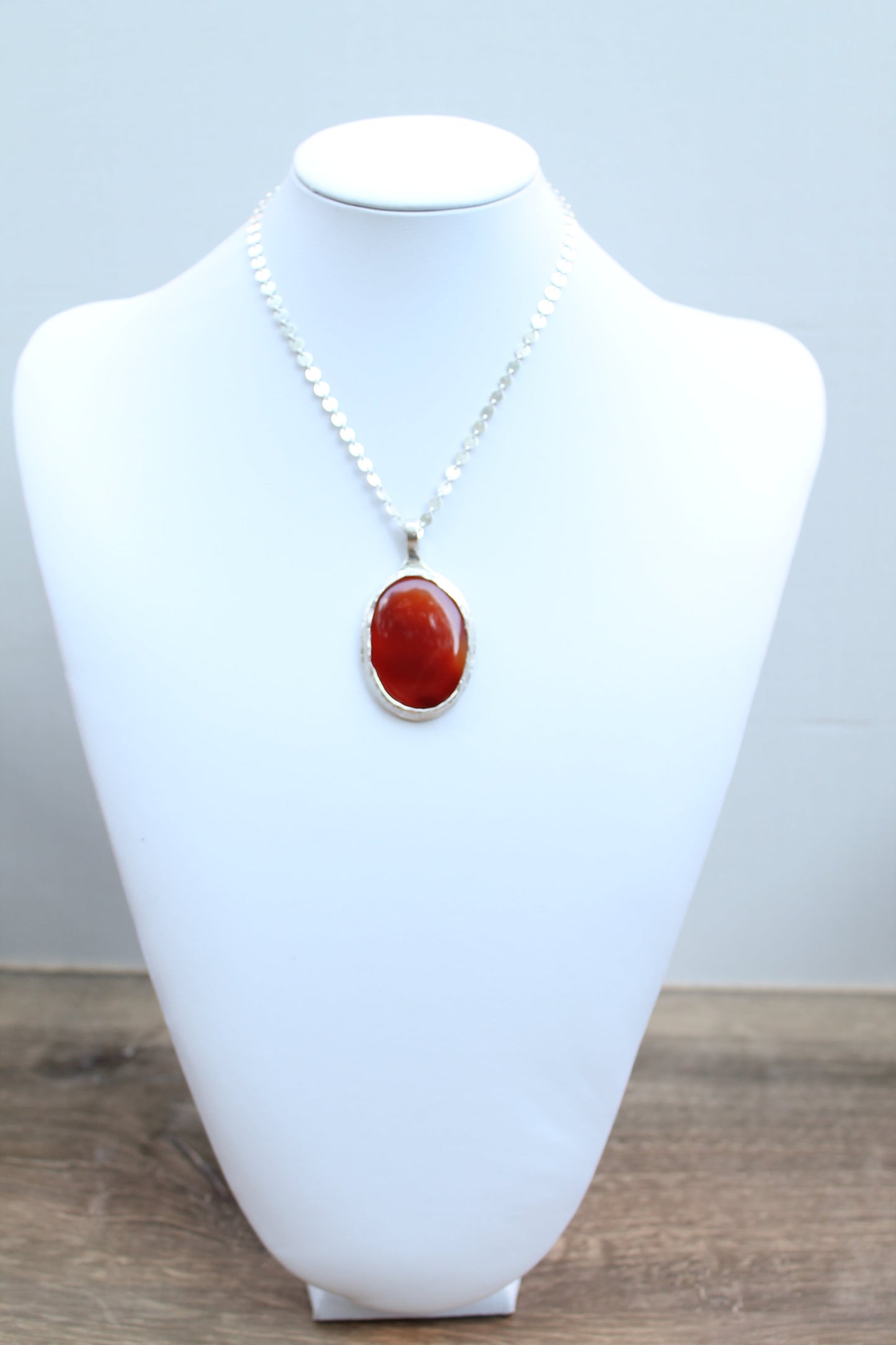 Carnelian Necklace in Sterling Silver | Large OOAK Statement Pendant | 16–18” Adjustable Chain | Echoes of the Lake Collection