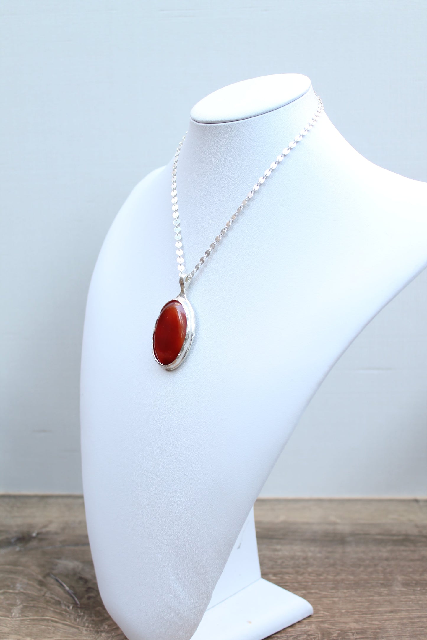 Carnelian Necklace in Sterling Silver | Large OOAK Statement Pendant | 16–18” Adjustable Chain | Echoes of the Lake Collection
