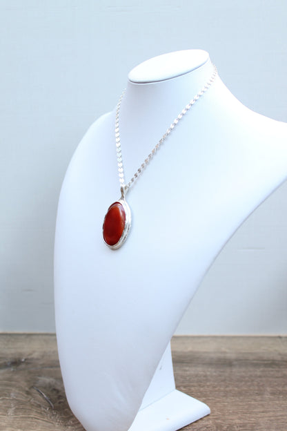 Carnelian Necklace in Sterling Silver | Large OOAK Statement Pendant | 16–18” Adjustable Chain | Echoes of the Lake Collection