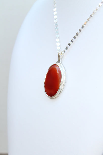 Carnelian Necklace in Sterling Silver | Large OOAK Statement Pendant | 16–18” Adjustable Chain | Echoes of the Lake Collection