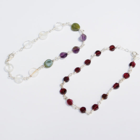 Garnet on Silver Bracelet | Handcrafted Garnet Coin Beads | Sterling Silver Jewelry