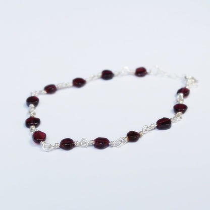 Garnet on Silver Bracelet | Handcrafted Garnet Coin Beads | Sterling Silver Jewelry