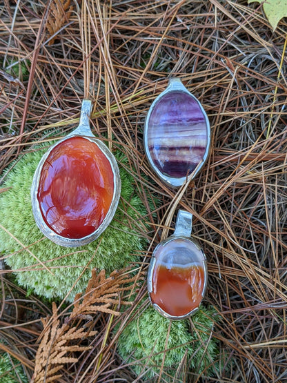 Carnelian Necklace in Sterling Silver | Large OOAK Statement Pendant | 16–18” Adjustable Chain | Echoes of the Lake Collection