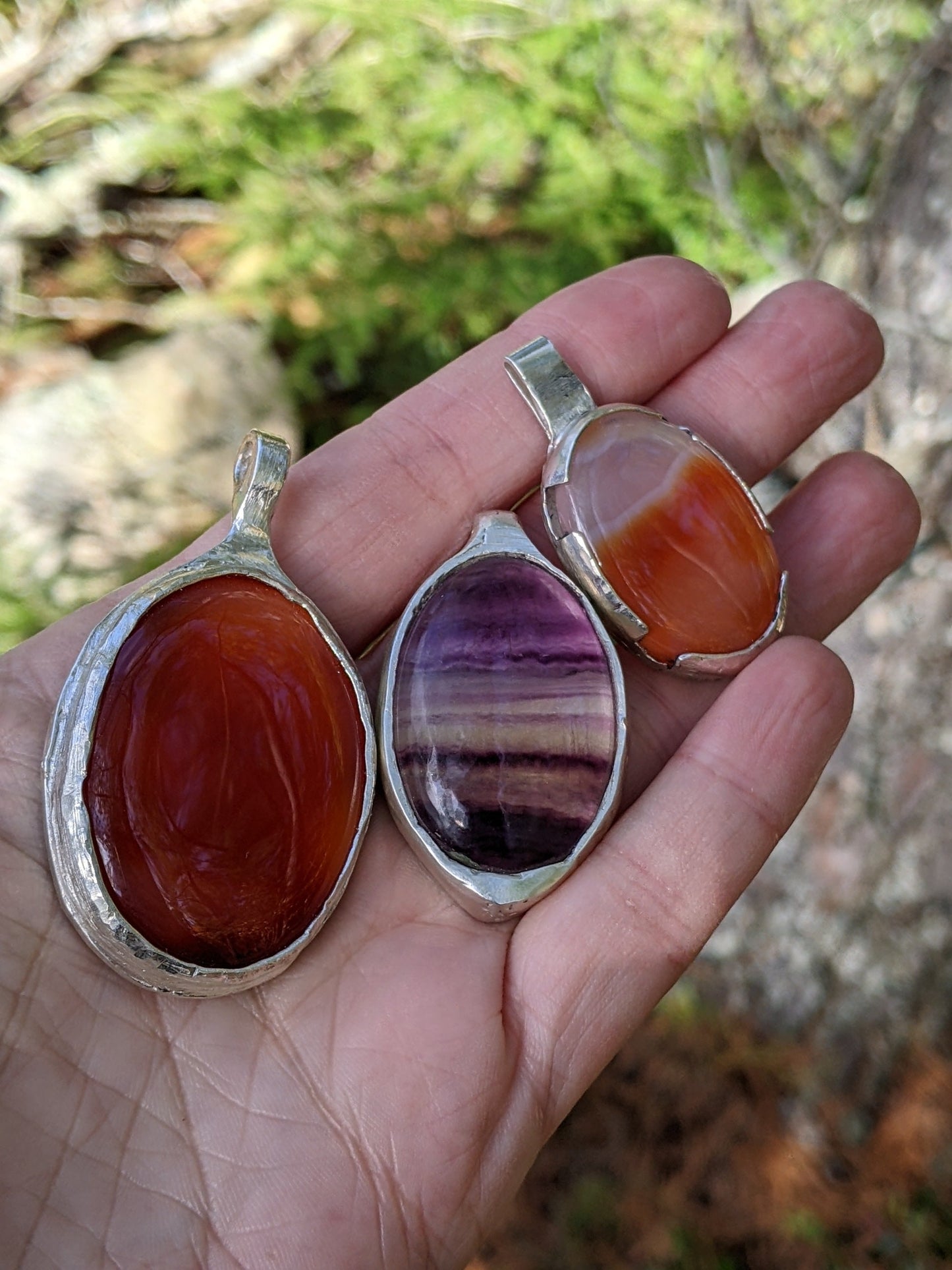 Carnelian Necklace in Sterling Silver | Large OOAK Statement Pendant | 16–18” Adjustable Chain | Echoes of the Lake Collection
