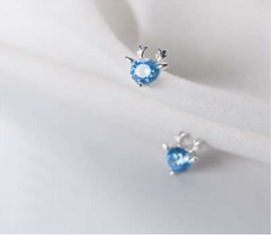 Reindeer Birthstone Stud Earrings – Sterling Silver Platinum-Plated