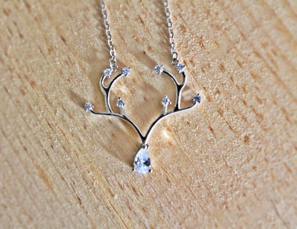 Antler Rack Necklace with Cubic Zircon Pendant