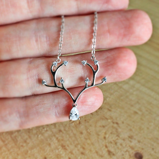 Antler Rack Necklace with Cubic Zircon Pendant