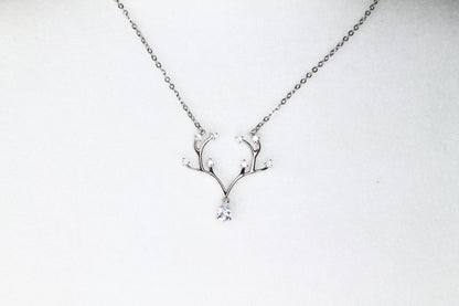 Antler Rack Necklace with Cubic Zircon Pendant