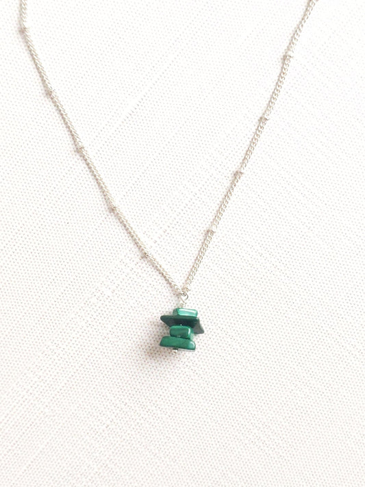 Malachite Inukshuk Necklace in Sterling Silver