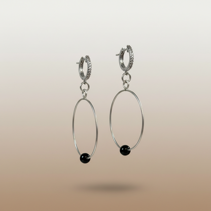 Night Current Hoops | Sterling silver hoop earrings with black spinel • The Night Sea Collection