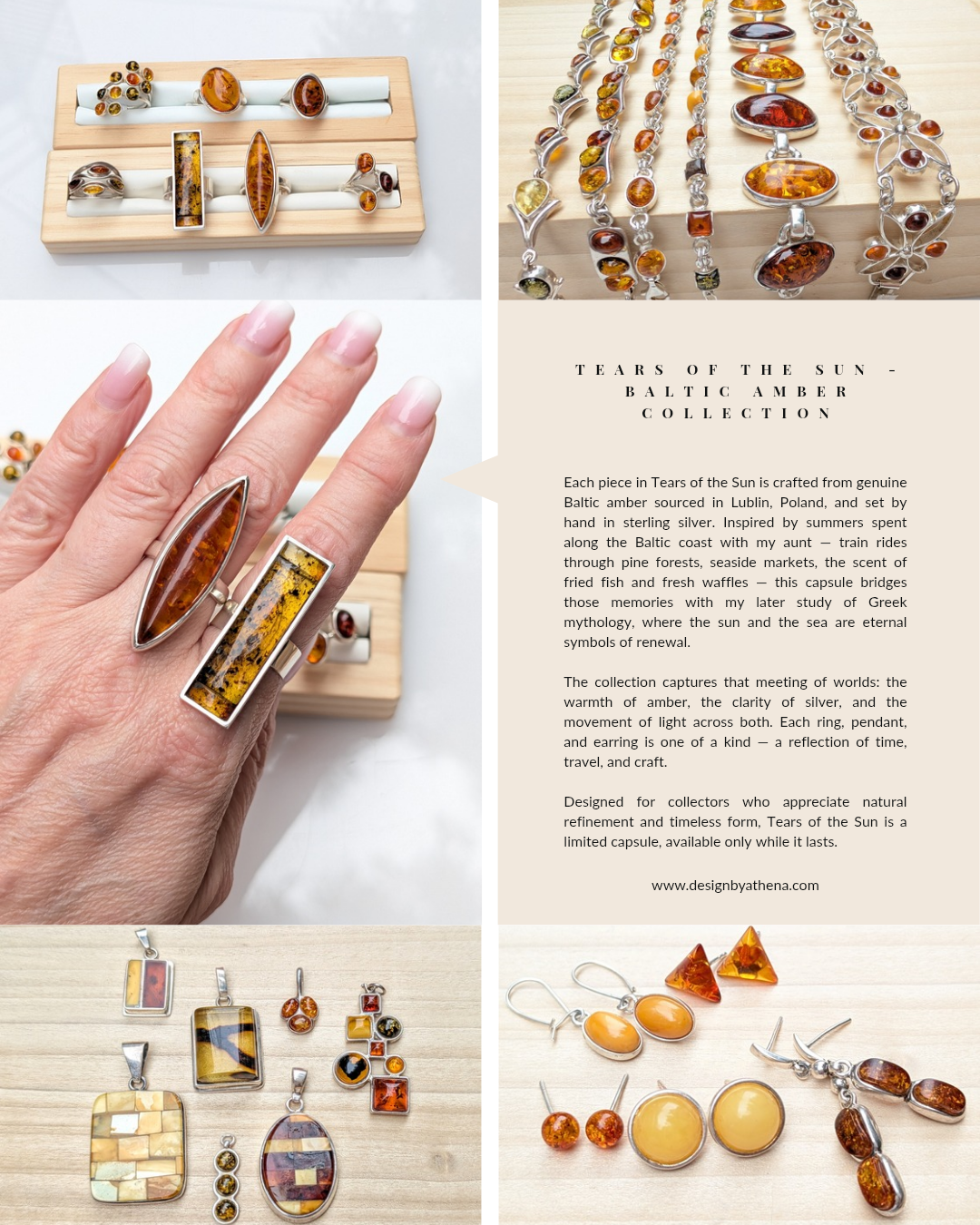 Amber Garden Ring | Silver Amber Cocktail Ring | Tears of the Sun