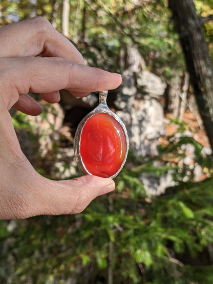 Carnelian Necklace in Sterling Silver | Large OOAK Statement Pendant | 16–18” Adjustable Chain | Echoes of the Lake Collection