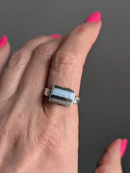 Blue Opal Rectangle Statement Ring | Sterling Silver | size 9