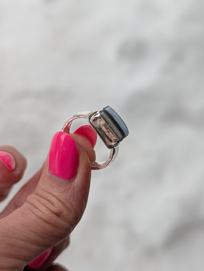 Blue Opal Rectangle Statement Ring | Sterling Silver | size 9